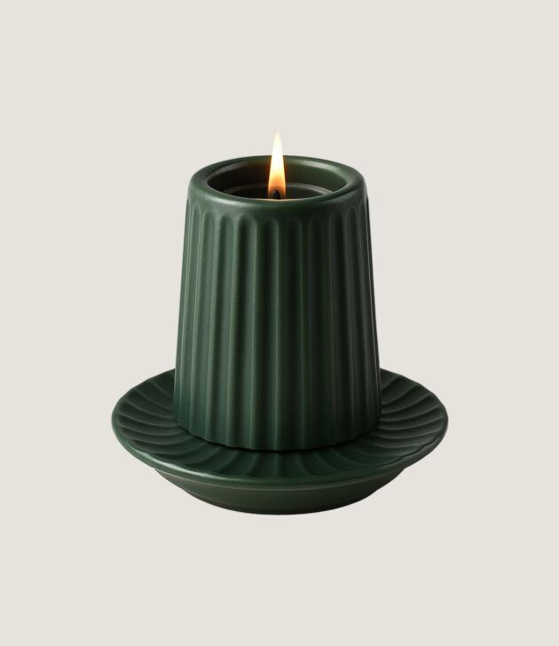 Ivory ribbed ceramic candle - Image 2